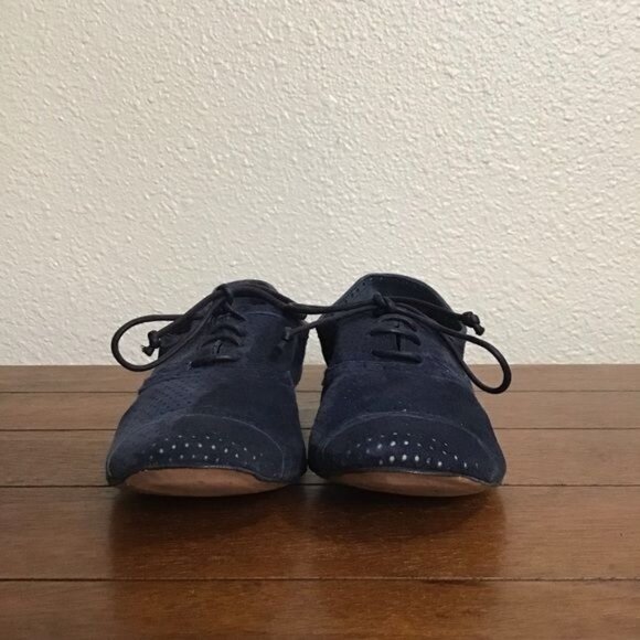 Silvano Sassetti Blue Suede Lace Up Flats Sz 38 US 6 - Picture 5 of 12